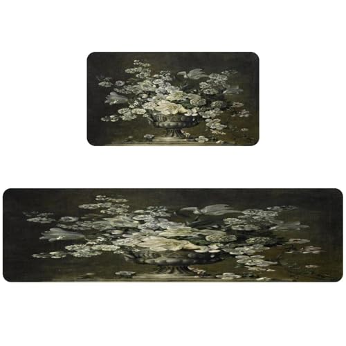 Alfombrilla de cocina antideslizante que evita resbalones con diseño VAPOKF floral 2