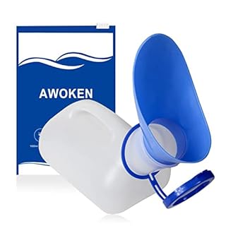 AWOKEN Unisex Potty Urinals for Car, Urine Bottles for Men and Women, Portable Pee Bottle, With a Lid and Funnel, Leakproof Toilet Urinals for Car,travel Camping,Blue and White,24*10cm(9*4 inches)