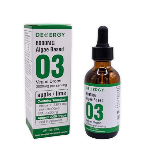 DEMERGY® Omega 3 Vegano en Gotas Solubles 2000 Mg Aceite de Alga Sumplemento Alta Concentración (DHA + EPA 600 Mg) 2000 Gotas clínicamente probadas antioxidante
