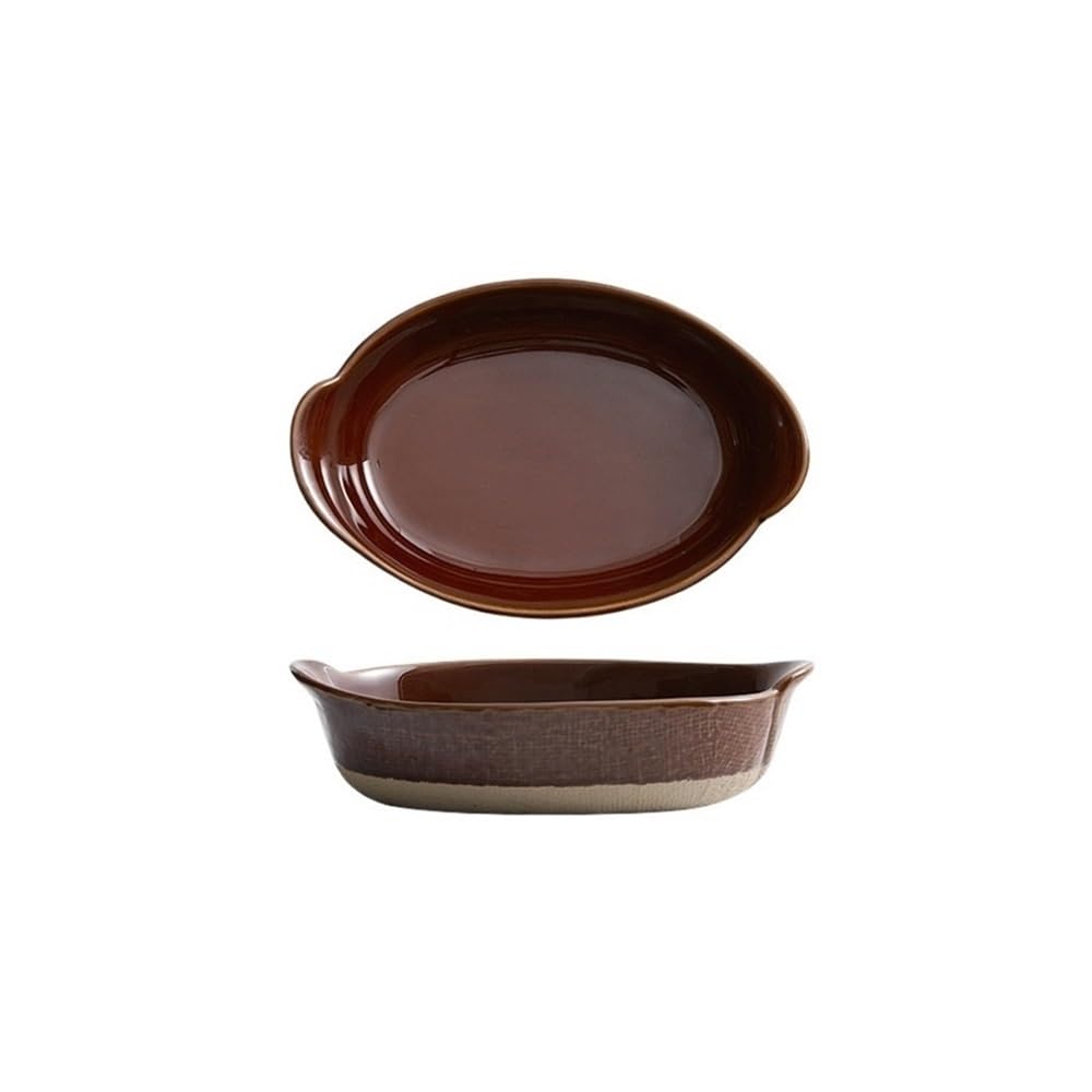 Plat de cuisson céramique 500ml marron pour gratiner le riz sans brûlure