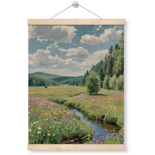 WDSXWH Colorful Wildflowers Wall Art, Flower Meadow Landscape Oil Painting Artwork, Peaceful Nature Landscape Canvas Wall Art for Living Room Bedroom Bathroom Decor 12 X 16 Inches