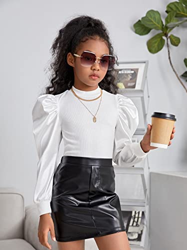 Image of Floerns Girls Casual Puff Long Sleeve Round Neck Rib Knit Blouse Tee Tops