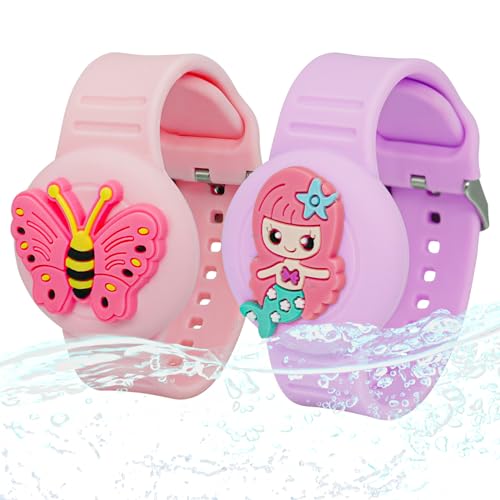 XEEWEN Paquete de 2 pulseras impermeables para Airtag, bonito soporte para niños, funda de pulsera rosa y morado (sirena mariposa)