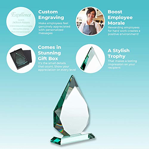 Baudville Custom Engraved Trophy - Jade Glass Award - Executive Peak Shape - Add Your Logo - Comes In Gift Box #TOP4