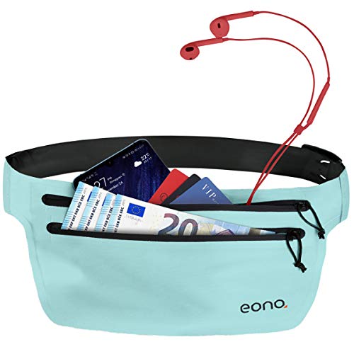 Eono Essentials - Cinturón portaobjetos Resistente al Agua con Banda elástica Ajustable para Hacer Ejercicio, Running, rutas en Bici y Actividades al Aire Libre (Azul)