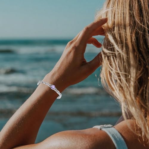 Amethyst Leaf Wrap Cuff Bracelet Sterling Silver Adjustable Vintage Vine Bangle, Bohemian Jewelry February Birthstone Gift for Her3