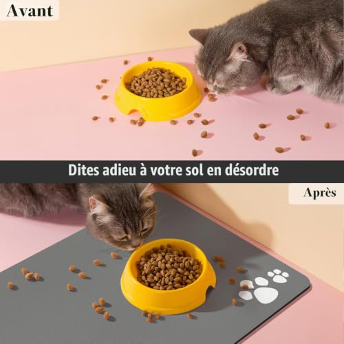 Dolic Pet Feeding Mat, Cat Dog Muddy Paws Mat, Super Absorbent Pet Mats for Food Bowls (Light Grey-4 Paws, 40 x 60 cm) – vue 2