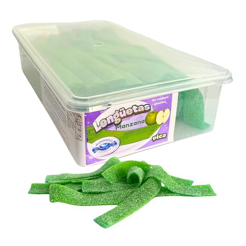 MUNDIDOLÇ Lenguas de Manzana. Chuches Acidas. 200 Unidades de Sabores Distintos. Golosinas y Chucherias. Gominolas Cumpleaños y Halloween (Manzana)