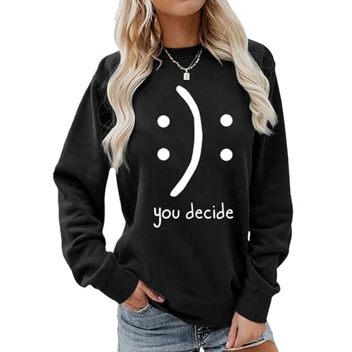 BLACKMYTH Women Round Neck Sweaters Graphic Cute Pullover Long Sleeve Funny Sweatshirts Black Small