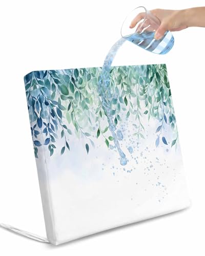 2 Pack Watercolor Leaves Waterproof Cushion Covers with Ties, Outdoor Patio Chaise Lounge Chair Seat Cushion Slip Covers Replacement(Only Cover) Spring Botanical Eucalyptus Leaves 24