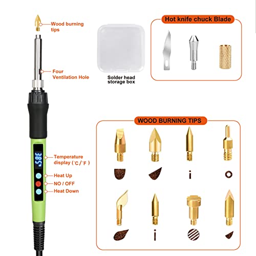 Wood Burning kit, 100W Professional WoodBurning Pen Tool, DIY Creative Tools with LED Display Adjust Temp Switch 180~500℃,Wood Burner for Embossing,Carving,Pyrography,Suitable for Beginners,Adults