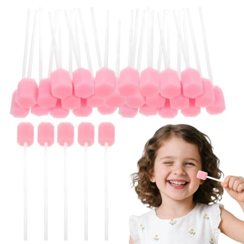 OIUAVYR 50 Pièces Soins Bucco Bâtonnets, Bâtonnets de Soins Buccaux, Bâtonnets de Soins Bucco-Dentaires, Éponge de Nettoyage des Dents, Écouvillons en Mousse Jetables pour Adultes, Âgées et Enfants,