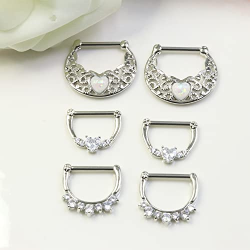 FLOGWE 14G 316L Heart Nipple Cliker Surgial Steel Opal Nipple Ring Nipple Piercing Jewelry Shiny Heart Clear CZ Nipple Bars Nipple Barbell for Women by FLOGWE - Used condition - Image 3