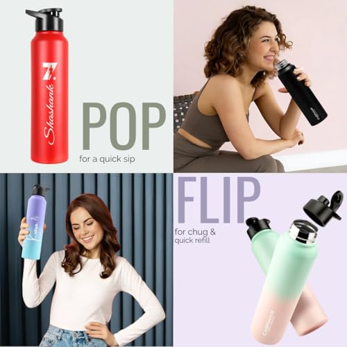Image of CASPIAN / / / Hike Stainless Steel Customize Sipper Water Bottle (CUS-Matte Black 1 Litre, Set of 1)| Leak Proof Thunder for Fridge Home Office Travel School Kids Boys Girls Adults Sports Gym Yoga