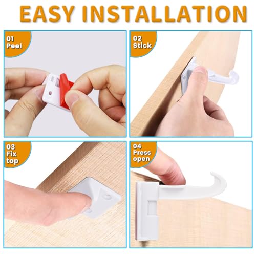 Invisible Baby Proofing Cabinet Latch Locks (12 Pack) - No Drilling or Tools Required for Installation