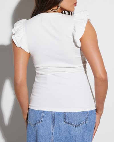 Lacozy Ruffle Sleeve Tops for Women Summer Short Sleeve Tee Shirts Casual Basic Cute Crewneck Workout Top Trendy Clothes2