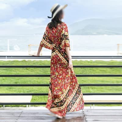 Beach Dresses Women's Seaside Holiday Beach Skirt Long Skirt National Dress Bikini(XXL Code)4