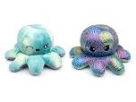 Generisch Octopus Plush Reversible 17 x 12 cm, Octopus Plush with Two Emotions, Soft Plush Toy - Gift for Kids (Blue)