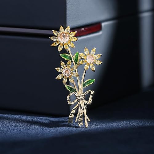 Image of 14K Gold Daisy Brooch with Crystal Inlay - Bright Bouquet Flower Crystal Brooch,Ideal Gift for Her on Special Occasions