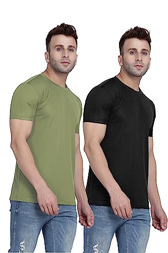 Image of TQH Men Dri Fit Polyester Half Sleeve Round Neck Multicolor t Shirts - Combo Set of 2