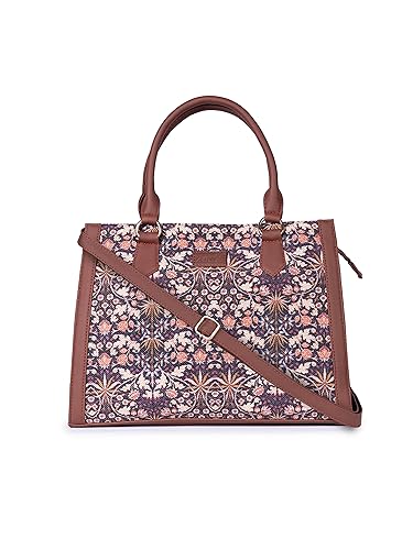 Image of ZOUK Printed Jute Handcrafted Vegan Leather Multicolor Women's Satchel Bag | Ladies Purse Handbag | Double Handle Detachable Strap