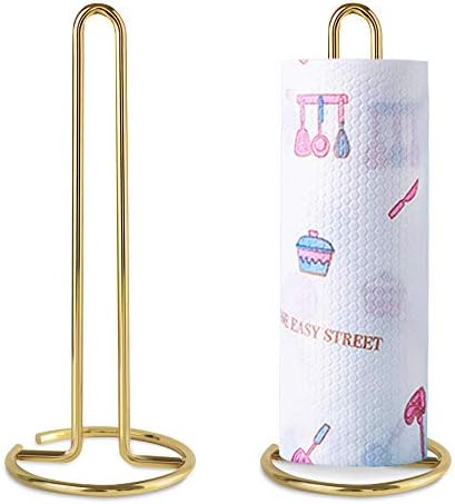 Paper Towel Holder Akamino Standing Paper Towel Roll Rack with Weighted Base for Kitchen Countertop Dining Room Table, Gold