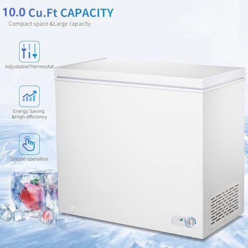 Image of Electactic 10 Cu.Ft Chest Freezer, 7-Grade Temperature, Small Deep Freezer with Removable Basket Free Standing Top open Door Perfect for Home Dorm, Office, Kitchen (White)