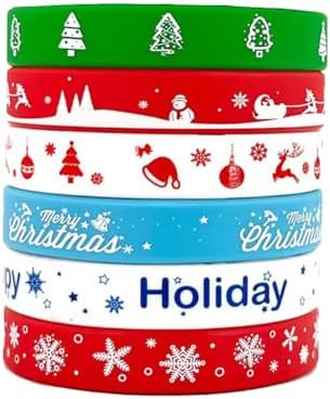 6 Pieces Christmas Wristband 6 Style Silicone Bracelet Wristbands Xmas Rubber Band for Christmas Party Decor Merry Christmas Pattern Wrist Band Party Supplies image 5