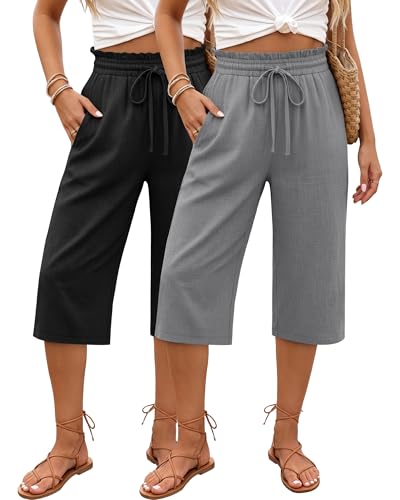 Pantalon capri en lin femme Neer ample cordon taille haute