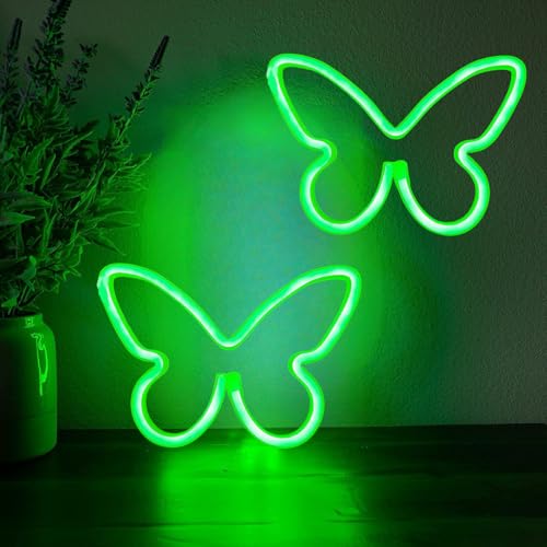 Image of 2 Pcs Butterfly Neon Signs,USB or 3-AA Battery Powered Neon Light or Party, Birthday, Wedding, Bedroom Wall Bar, Bedroom, Indoor