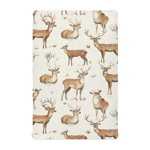Image of Vintage Forest Deer Crib Sheets Soft Breathable Fitted Baby Crib Sheets Mattress Cover for Girls Boys, 52 inch x 28 inch x 9 inch