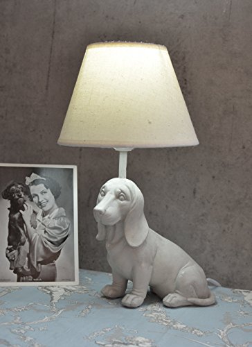 Figürliche Tischlampe (ohne Leuchtmittel) Dackel Lampe im Landhausstil Tischleuchte weiss Polystein cw145 Palazzo Exclusiv