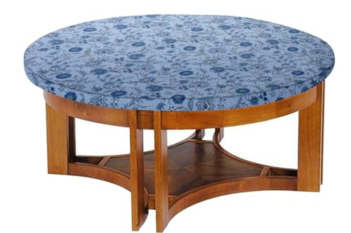 Image of The Furnishing Tree Elastic Cotton Round Center Table Cover 20x20 in Inches Floral Navy Blue