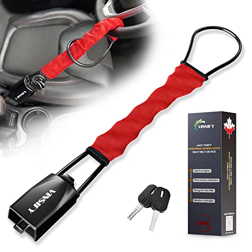 Vinsify Steering Wheel Lock Anti Theft Car Device - Seat Belt Car Lock Security - Lightweight & Easy To Handle - Durable Material - Fits Most Vehicles : Cars Trucks Suvs Vans & Golf Carts. (Red) #TOP18