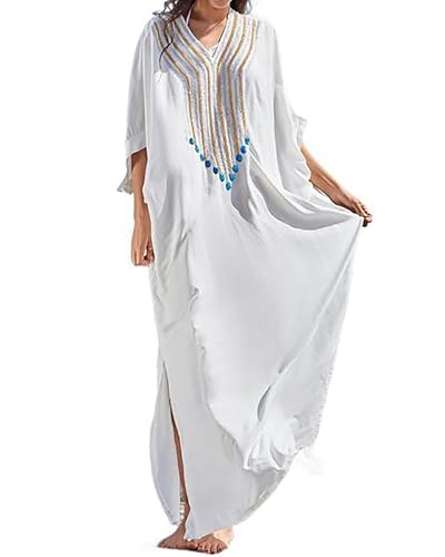 Bsubseach Kaftan Dresses for Women Swimsuit Coverup Beach Caftans Cover Ups for Swimwear Loungewear White