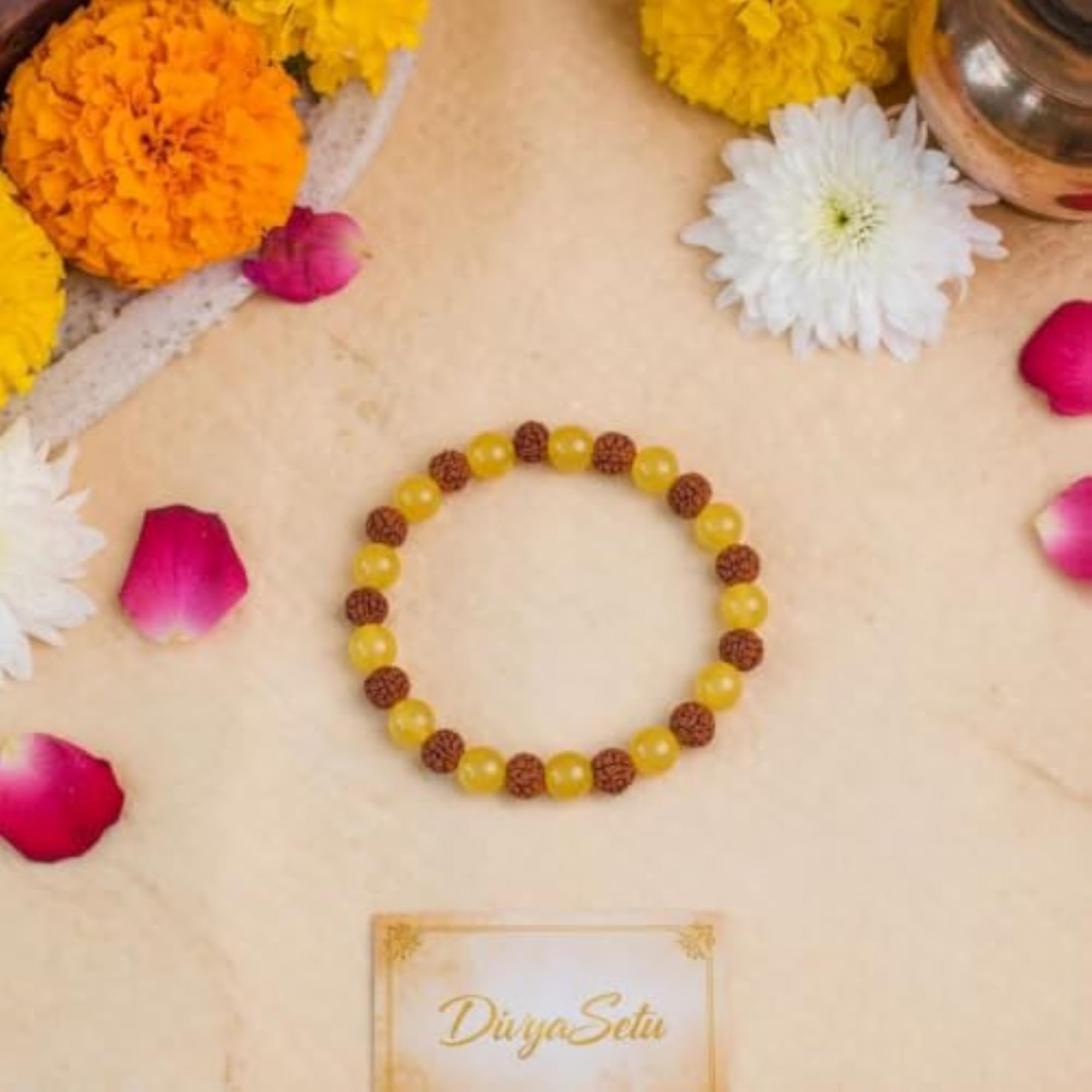 Yellow Aventurine Bracelet with 5 Mukhi Rudraksha