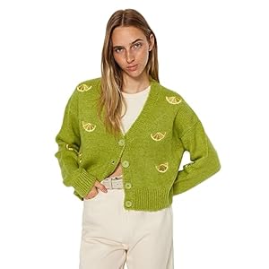 TRENDYOL Damen Stickerei Lange Ärmel Regulär Strickjacke Cardigan Sweater