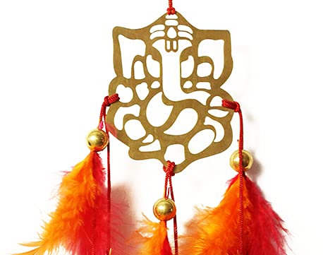 DREAM CATCHER Artbug Lord Golden Ganesha Car Hanging/Dream Catcher, Car Ornament, Car Decorative/Showpiece, Dashboard Mirror Hanging Decoration - For Positive Energy And Protection, 3 Inch, (Multi) 1