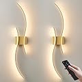 KARTOOSH Battery Operated Wall Sconces Set of Two with Remote Control, Stepless Colors 3000K-6000K & Dimming, LED Gold Wireless Wall Light for Living Room, Hallway, Bedroom, 39.3 Inch (2 Pack)