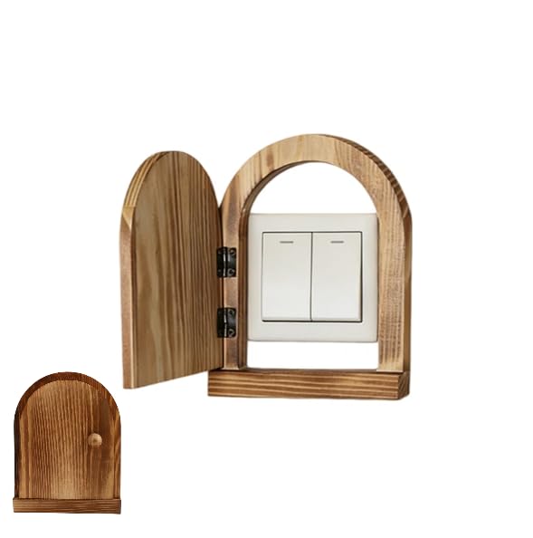 Solid Wood Light Switch Surround, Single/Double Socket Finger Plate, Rustic Wall Socket Decorative Cover for Living Room (Burnt)