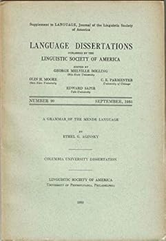Paperback A Grammar the Mende Language (Language Dissertations Ser. : No 20) Book