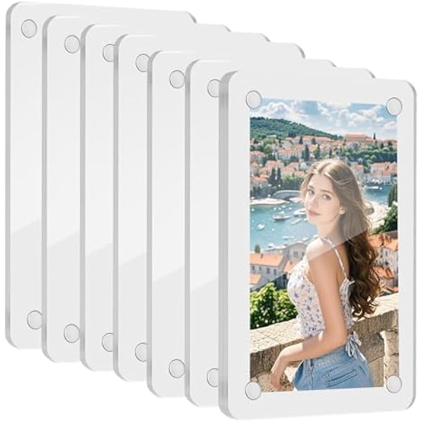 8 sztuk bezramkowych ramek na zdjęcia, 6 x 9 cm, akrylowa, magnetyczna ramka na zdjęcia, przezroczysta, dwustronna ramka na zdjęcia, magnetyczna ramka na zdjęcia, do biura, domu, na biurko