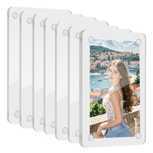 AIOUHMYM 8 Pz Cornici Magnetiche, Cornice Magnetica per Fotos, Cornice per Foto in Acrilico Trasparente, Cornici Magnetiche per foto bifacciale da tavolo indipendente per uffici domestici (9 x 6 cm)