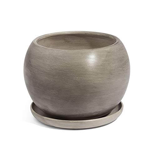 Pot de Fleur ceramique Globe avec Soucoupe Support Hauteur 16 cm diametre 18 cm Couleur de Beton Cover