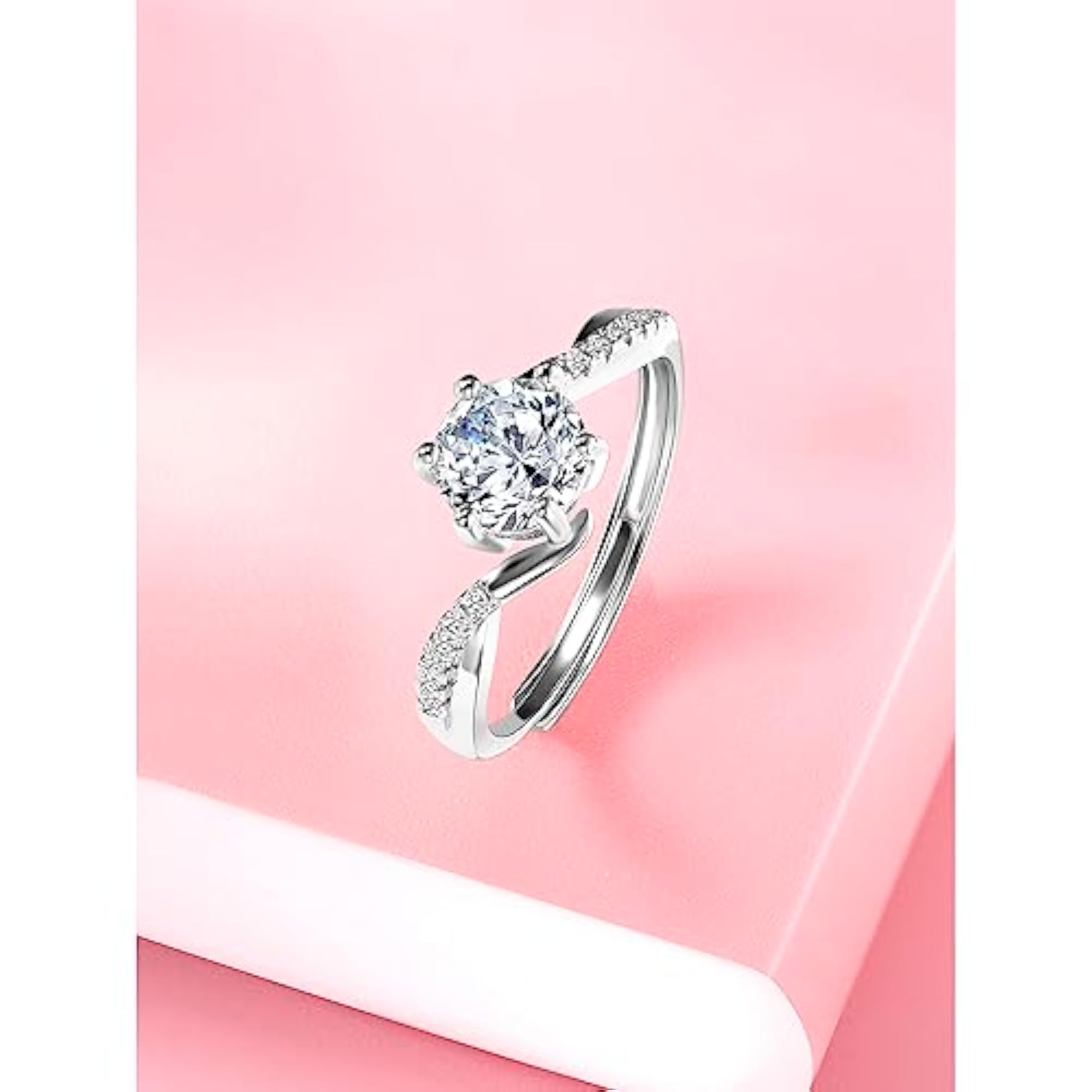 Plated Cubic Zirconia Studded Solitaire Adjustable Finger Ring, Stylish Jewellery