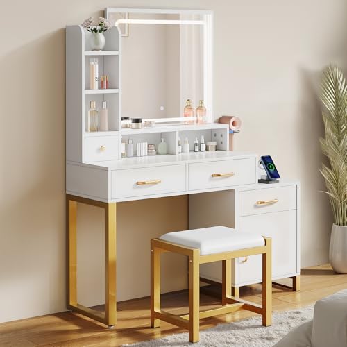 image for YITAHOME 41.3'' Vanity Desk with Mirror and Lights, Makeup Vanity Set 