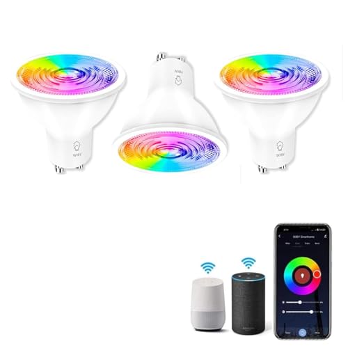 Wiby Lampadina Smart GU10 Wi-Fi 4,5W 326lm RGB + CCT 2700–6500K Dimmerabile, App Smart Life/Tuya, Compatibile con Alexa e Google Home, Lampadina Intelligente per Faretti, 3 unità