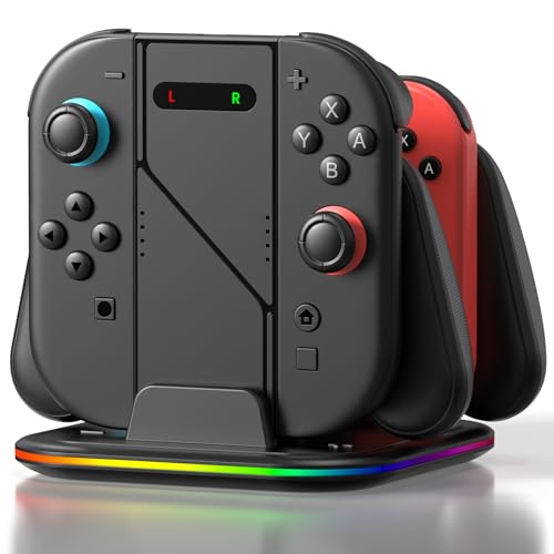 Image of HELLCOOL 4 In 1 Charger Grip Compatible with Nintendo Switch 1/2 Joy Con, Ergonomic LED Charging Station for 4pcs Switch Joy Con with USB C Cable Charging Accessories
