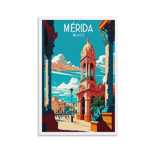 Merida Mexico Travel Poster Canvas Wall Art 20x30cm