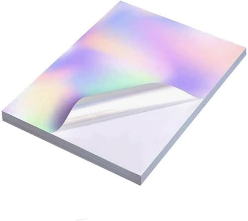 Holographic Rainbow Vinyl Sticker Paper, A4, Self-Adhesive, Glossy, Printable for Inkjet and Laser Printers, Waterproof, 10 Sheets